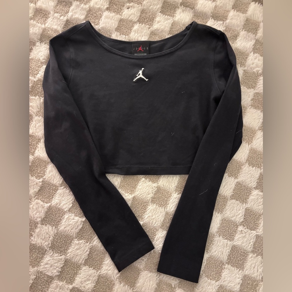 Jordan Black Cropped Long-Sleeve Top with White Jumpman